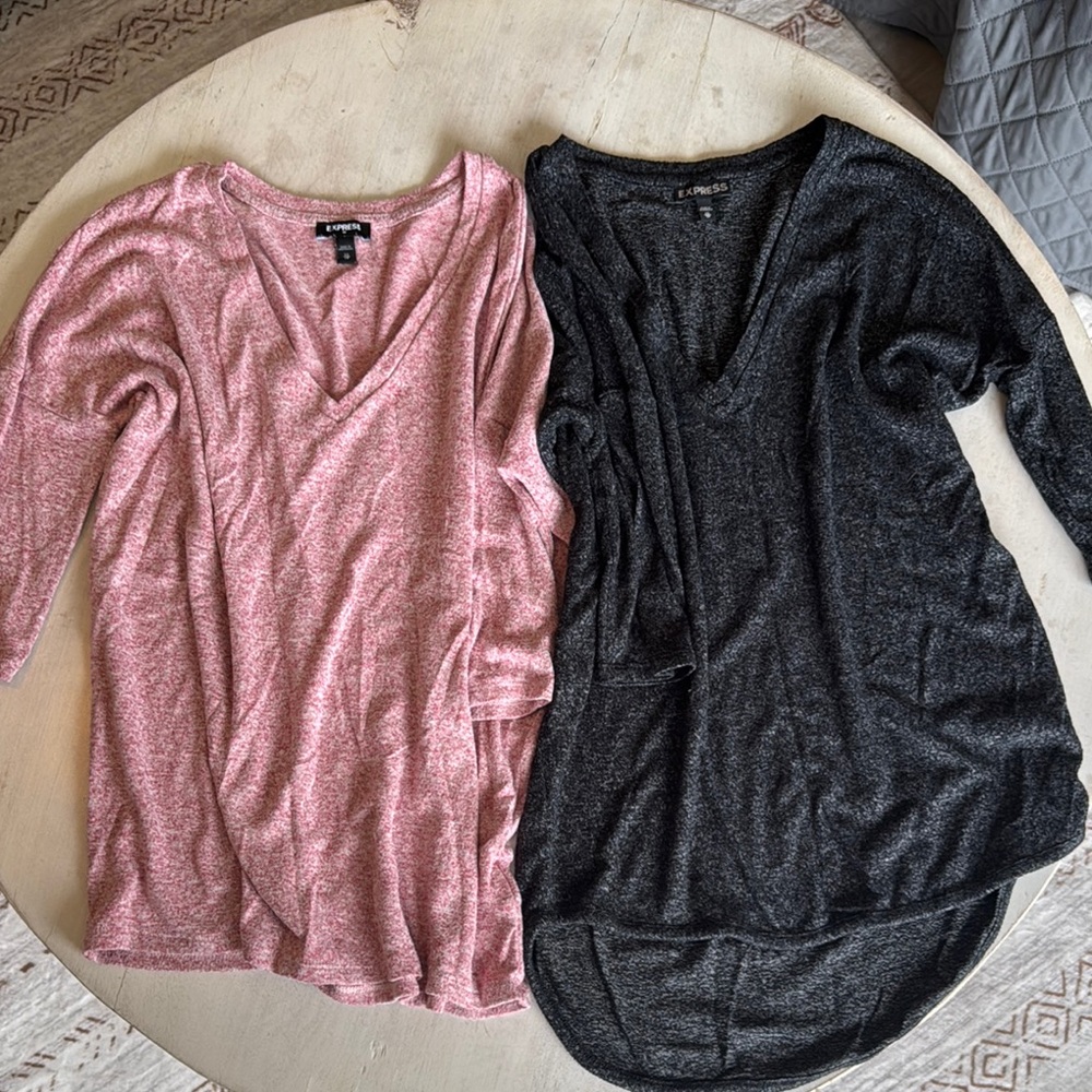 Express Pink and Black V-Neck Tops